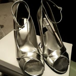 Dressy Silver wedge with Ankle straps  worn slight